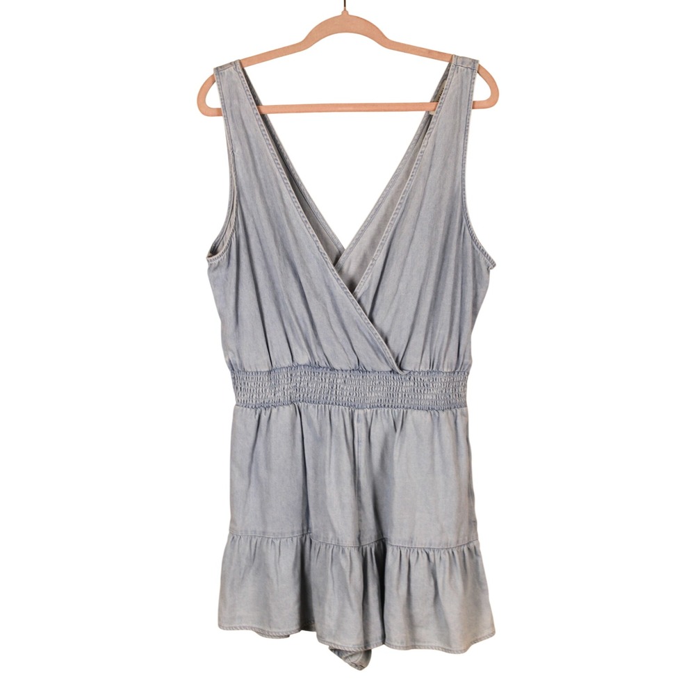 American Eagle Casual Boho Summer Chambray Denim Sleeveless Shorts Romper Size L